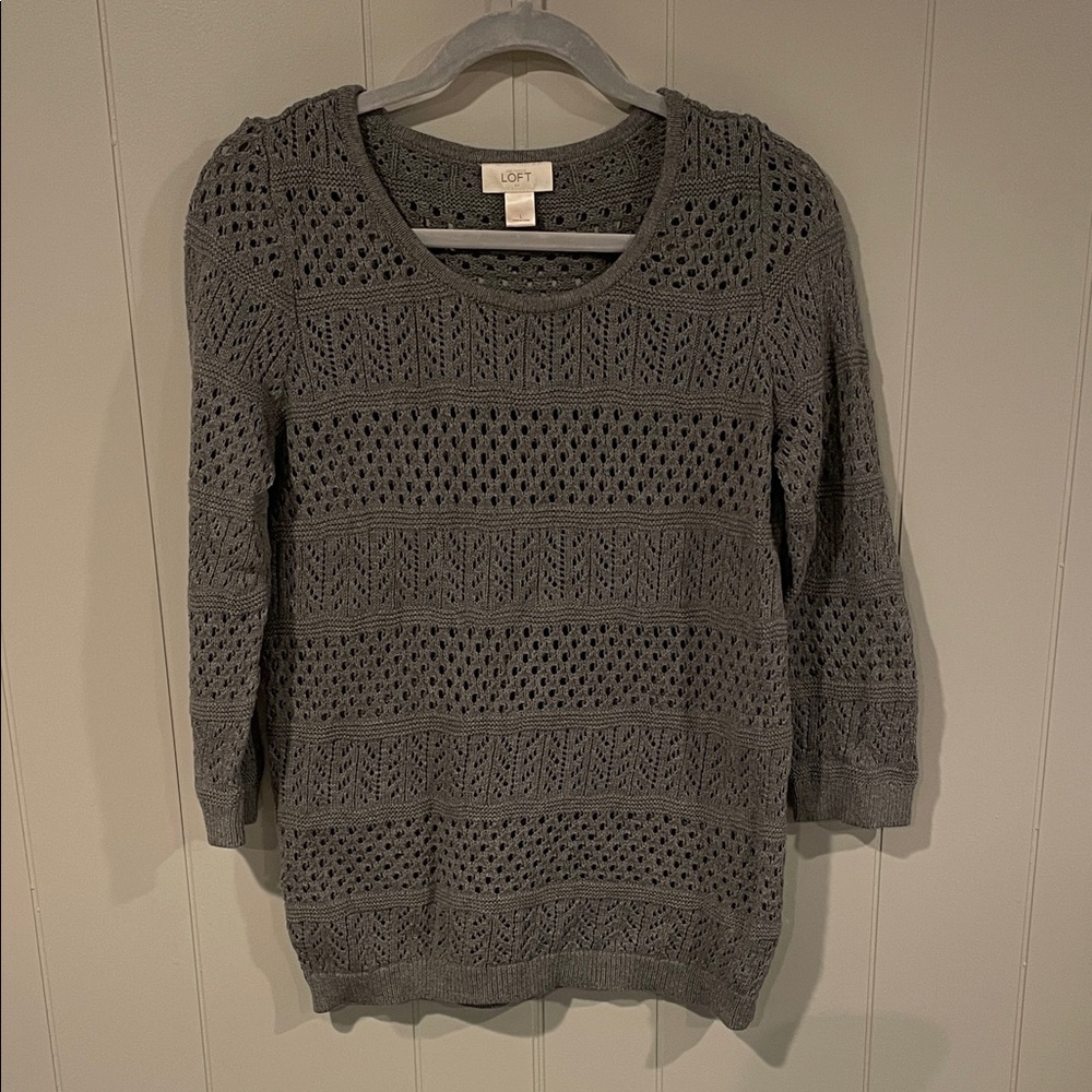 LOFT Charcoal Crochet Open Knit Women's Sweater Size Large